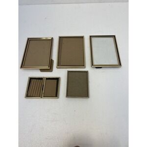Vintage Gold Metal Picture Frames Lot Tabletop Easel Back Folding MCM 70s 5x7